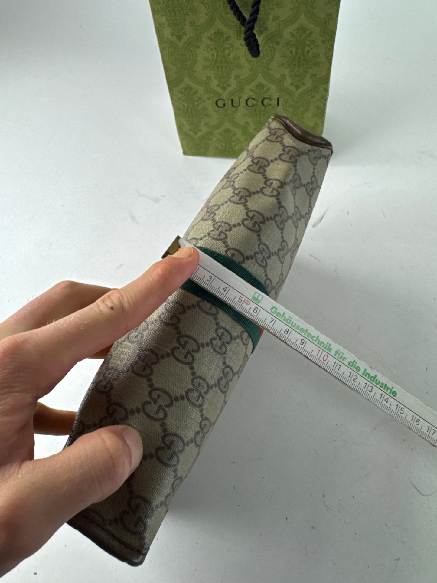 Vintage Gucci Monogram Leather Clutch Grey Brown