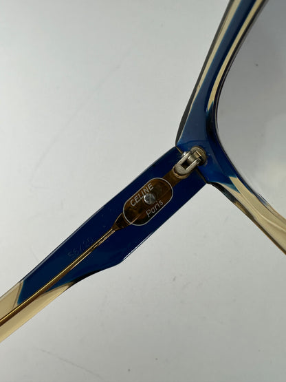Vintage Celine Acetate Eyeglasses Navy Beige Gold Logo