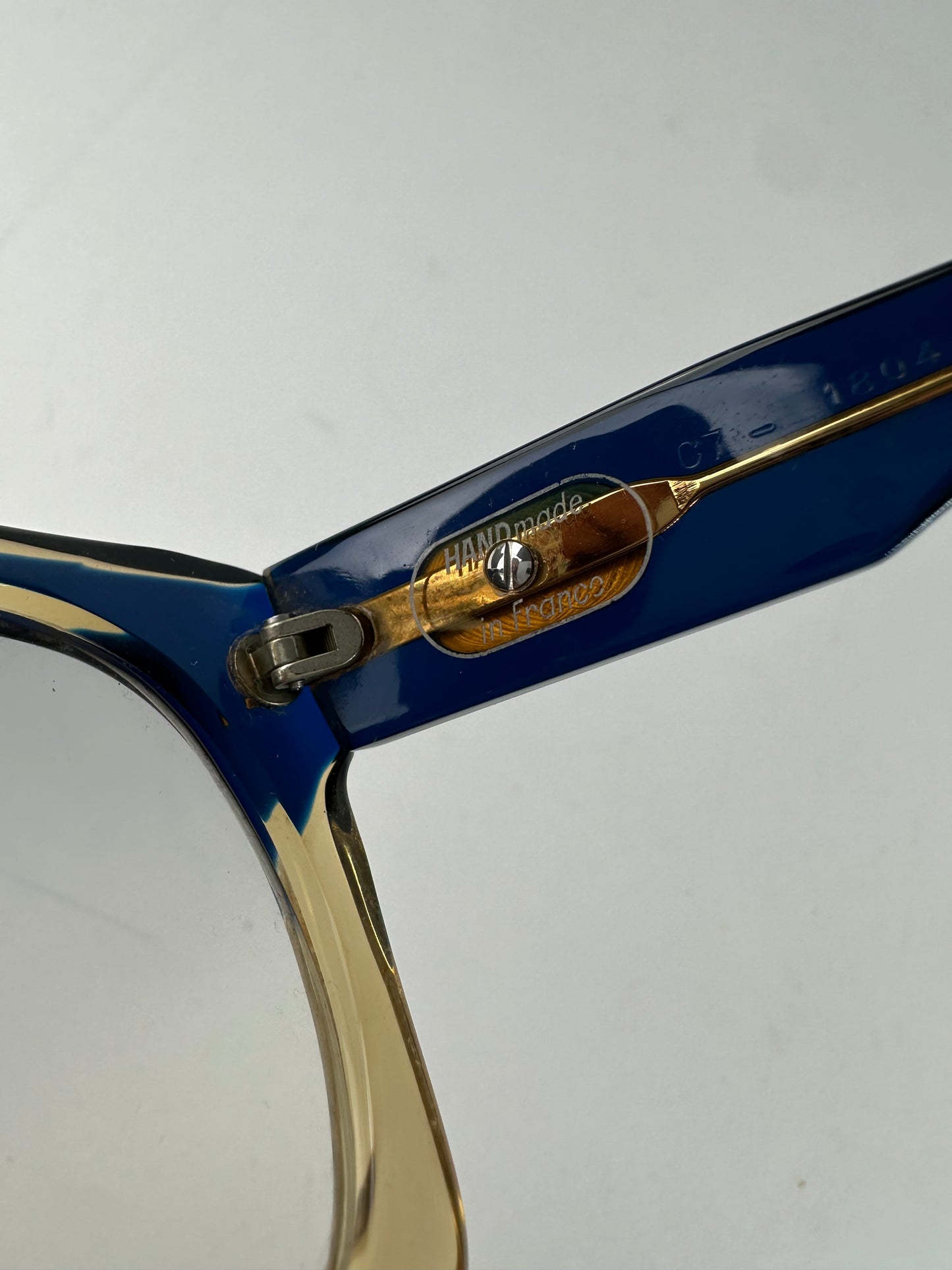 Vintage Celine Acetate Eyeglasses Navy Beige Gold Logo
