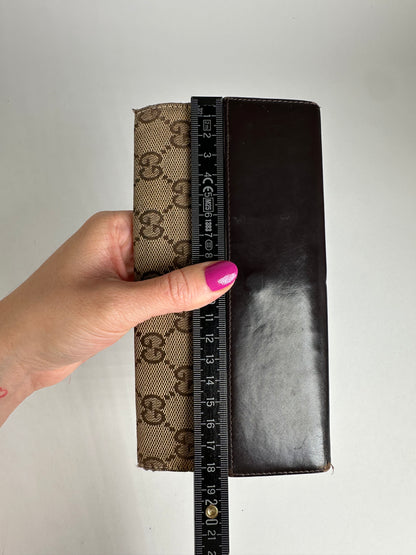 Vintage Gucci Monogram Long Jackie Wallet Beige Brown