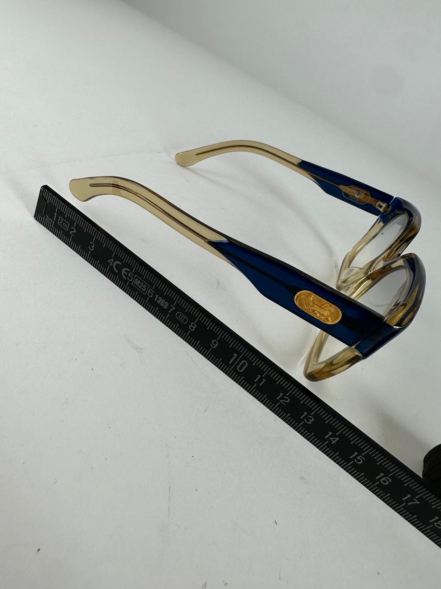 Vintage Celine Acetate Eyeglasses Navy Beige Gold Logo