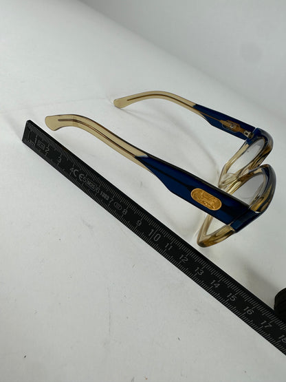 Vintage Celine Acetate Eyeglasses Navy Beige Gold Logo