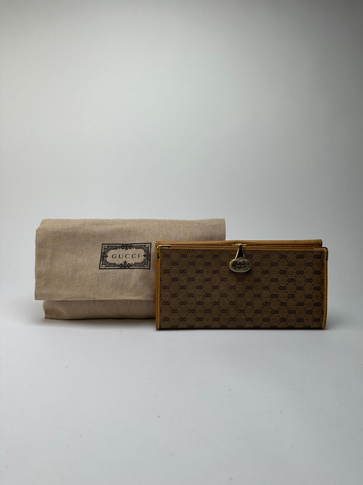 Vintage Gucci GG Plus Bifold Wallet Late 1970s Brown Beige