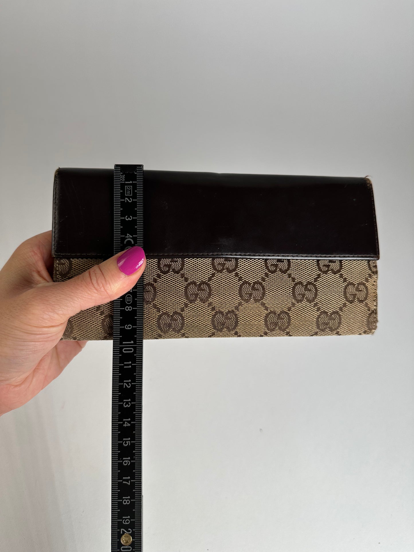 Vintage Gucci Monogram Long Jackie Wallet Beige Brown