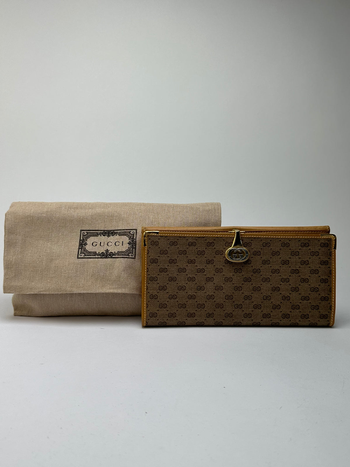 Vintage Gucci GG Plus Bifold Wallet Late 1970s Brown Beige