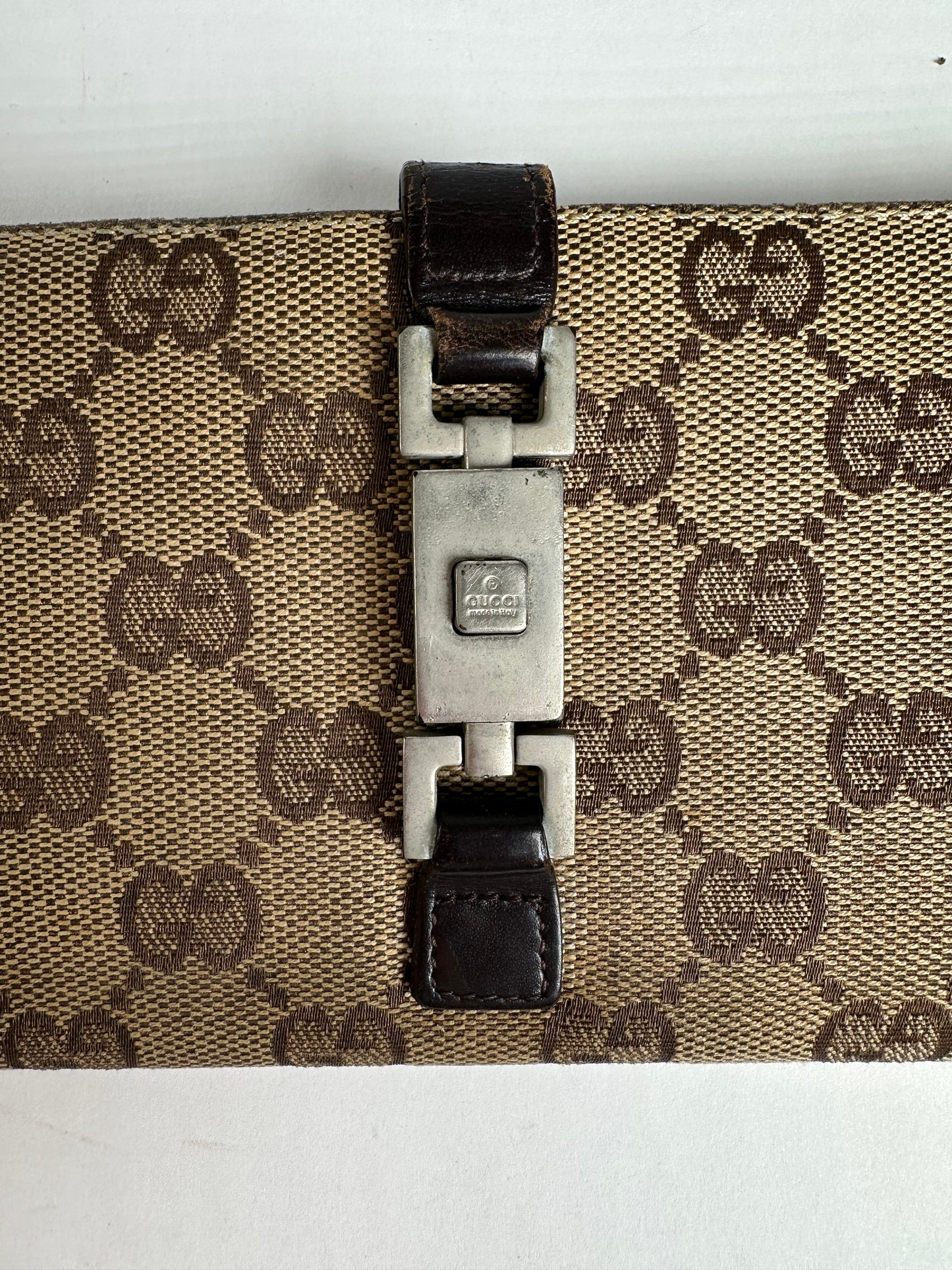 Vintage Gucci Monogram Long Jackie Wallet Beige Brown