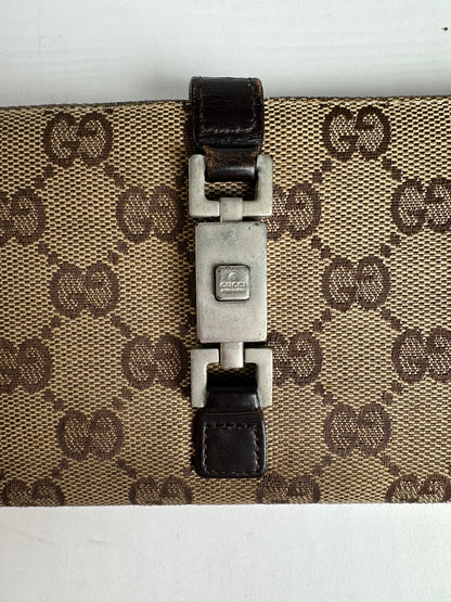 Vintage Gucci Monogram Long Jackie Wallet Beige Brown