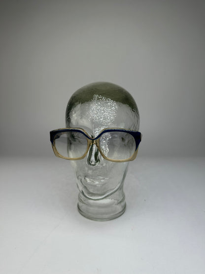 Vintage Celine Acetate Eyeglasses Navy Beige Gold Logo