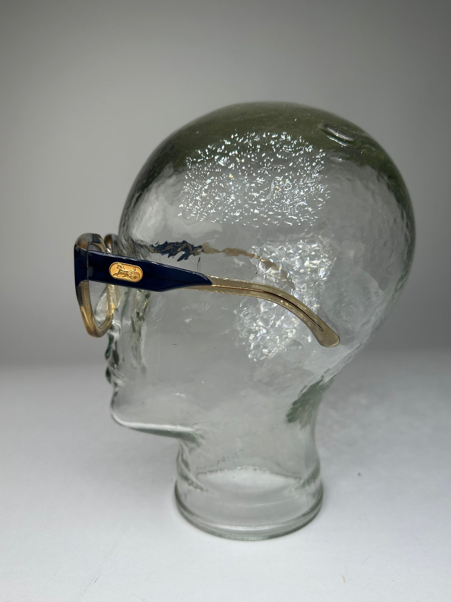 Vintage Celine Acetate Eyeglasses Navy Beige Gold Logo