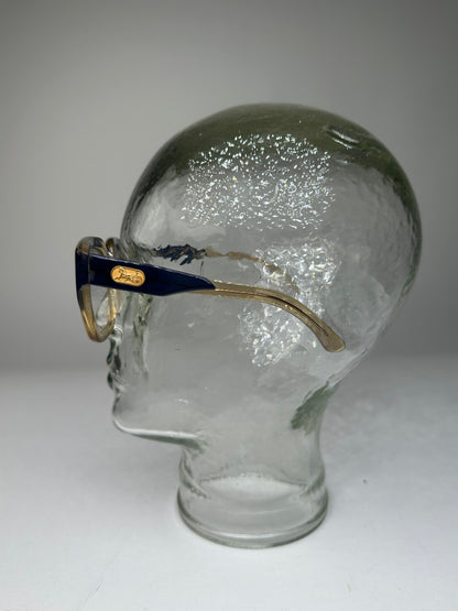 Vintage Celine Acetate Eyeglasses Navy Beige Gold Logo