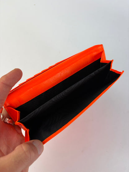 Vintage Balenciaga Lambskin Continental Wallet Neon Orange