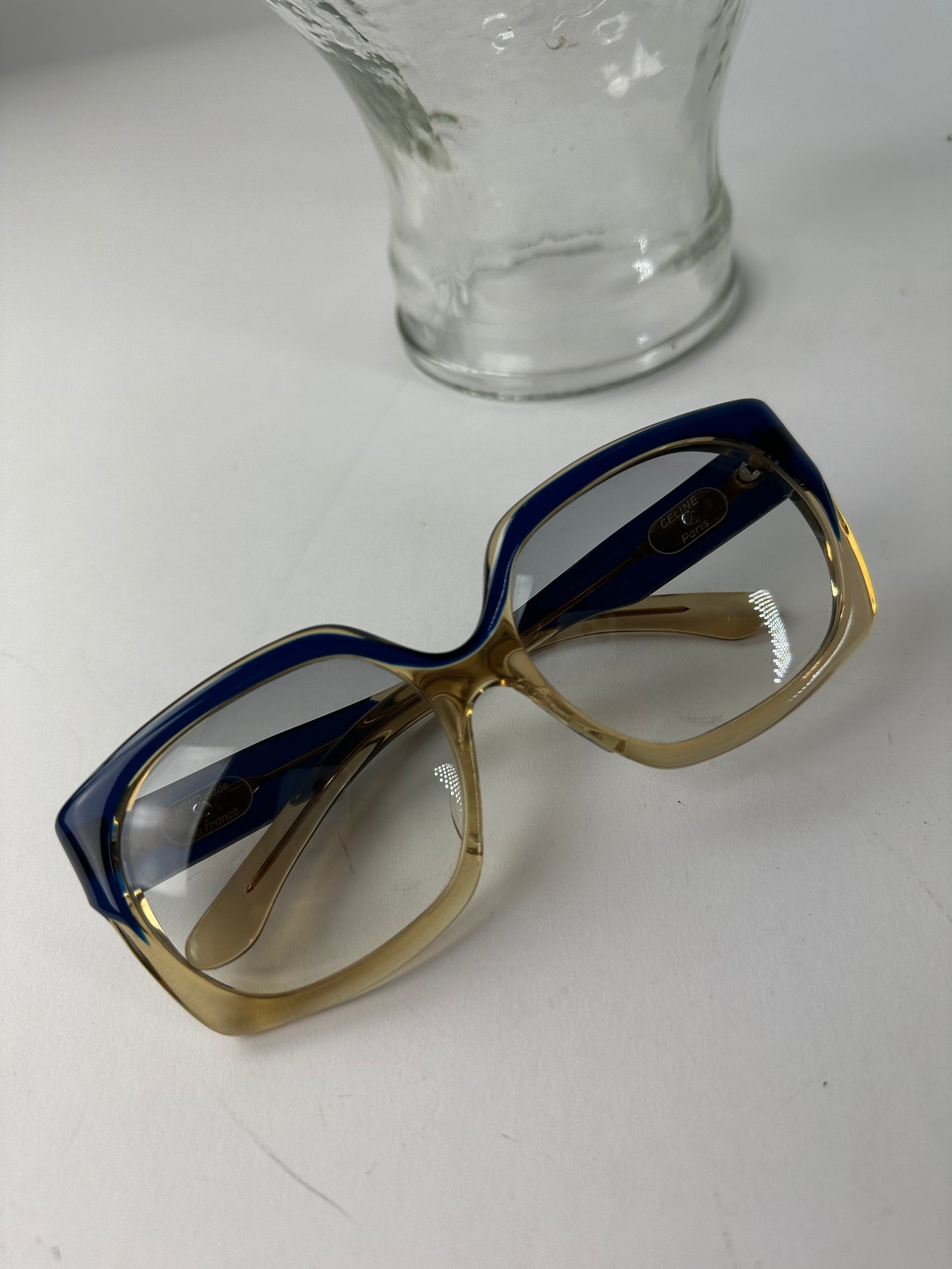 Vintage Celine Acetate Eyeglasses Navy Beige Gold Logo