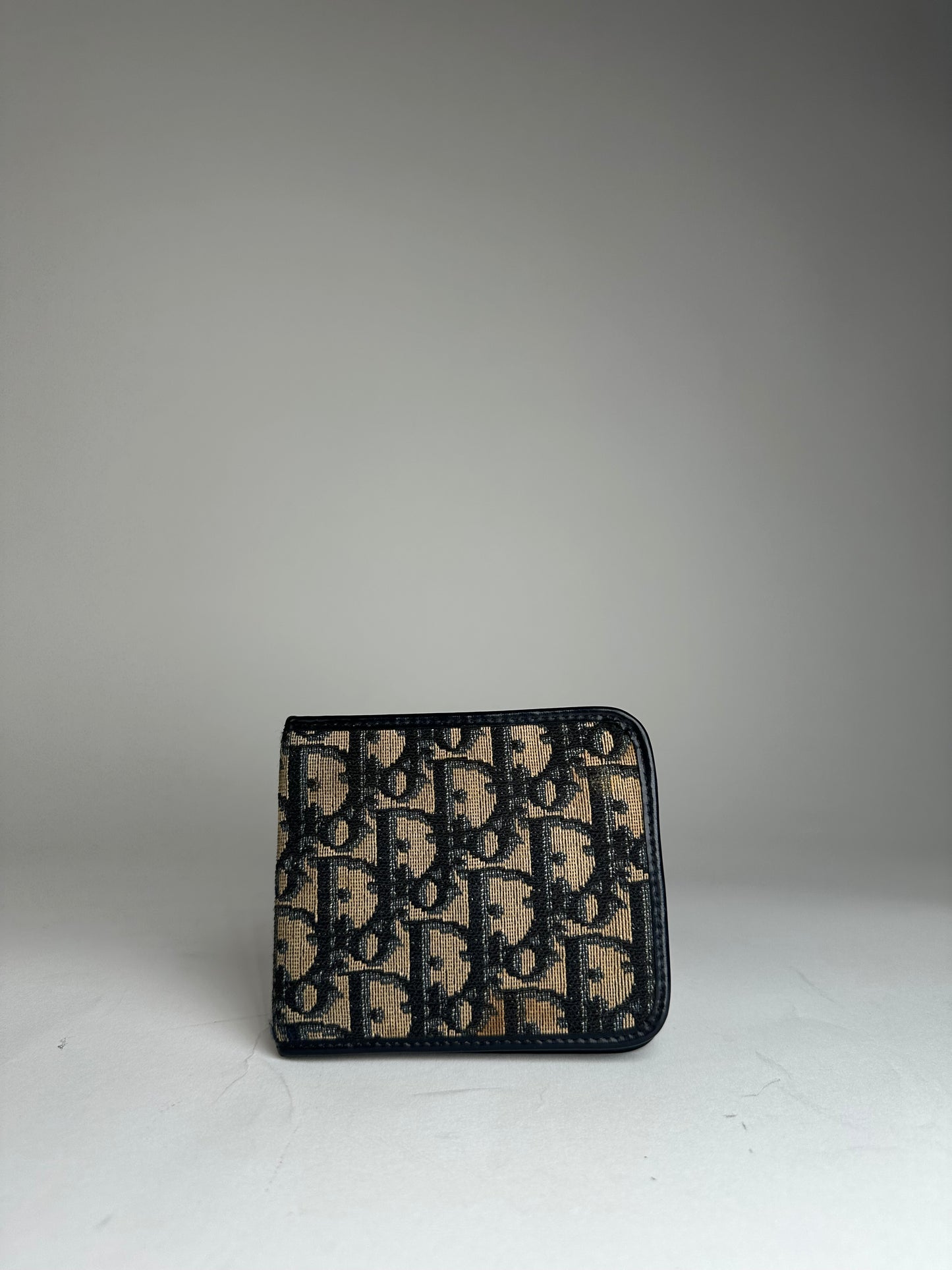 Vintage Dior Oblique Monogram Wallet Beige Navy