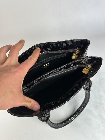 Vintage Givenchy Crocodile-Embossed Leather Tote Black Gold