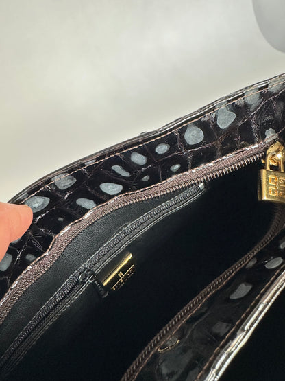 Vintage Givenchy Crocodile-Embossed Leather Tote Black Gold