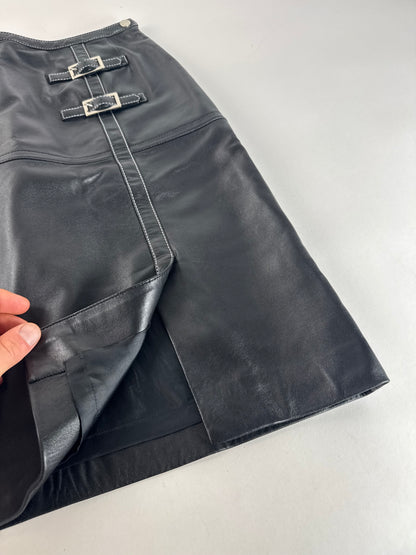 Vintage Courreges Leather Skirt Black