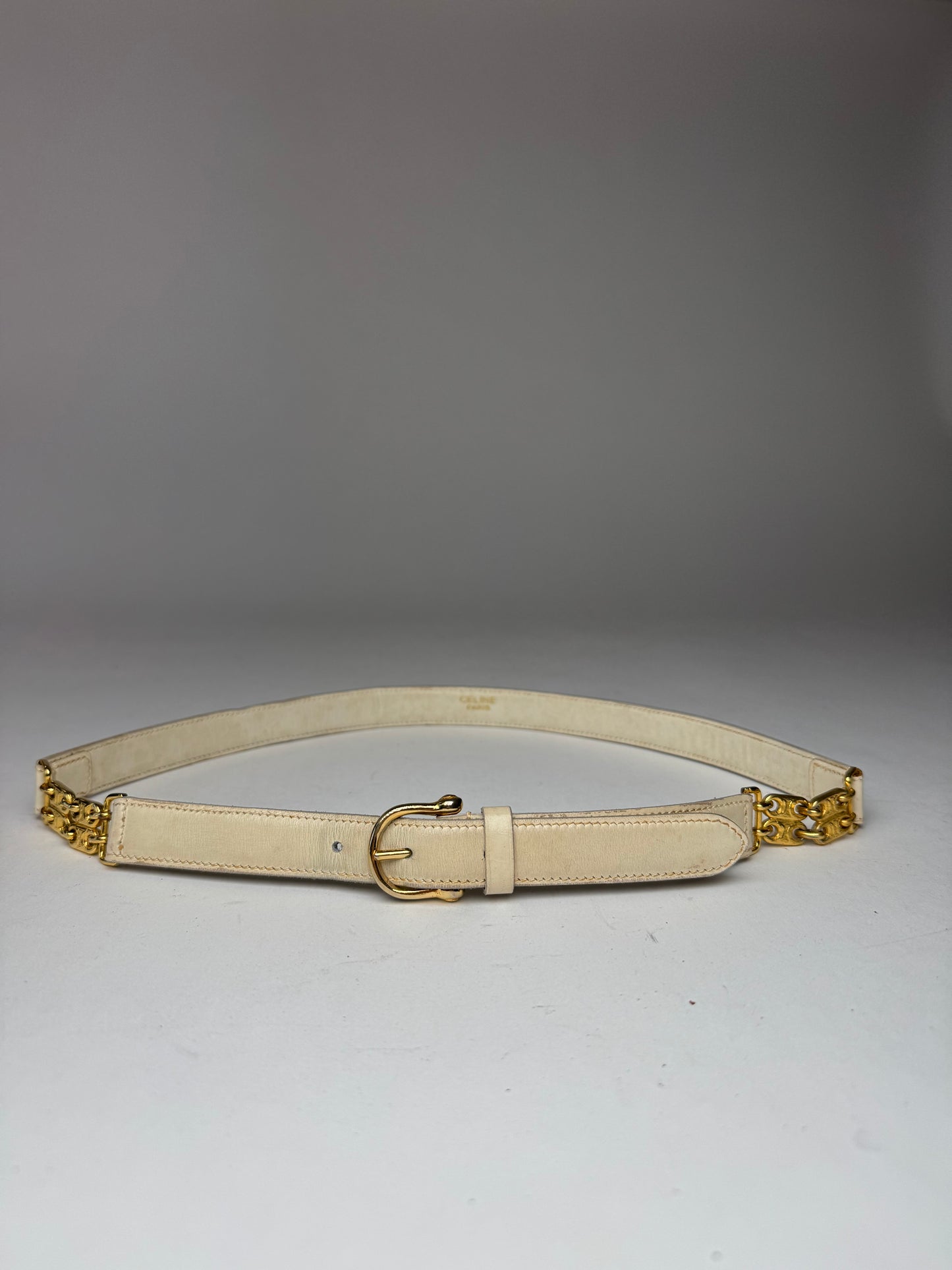 Vintage Celine Paris Leather Belt white