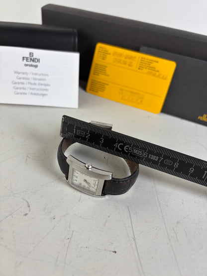 Vintage Fendi Stainless Steel Leather Strap Watch Silver Black