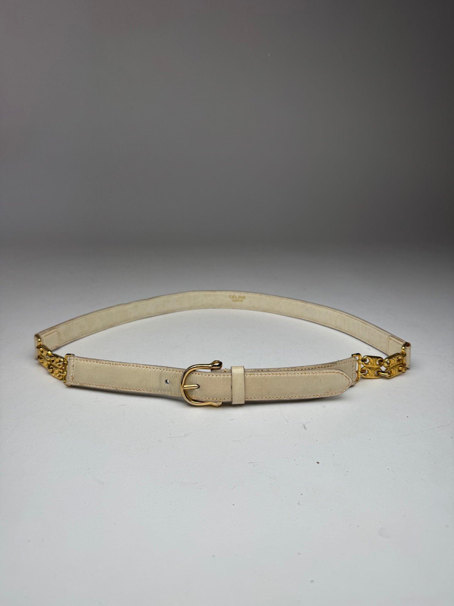 Vintage Celine Paris Leather Belt white