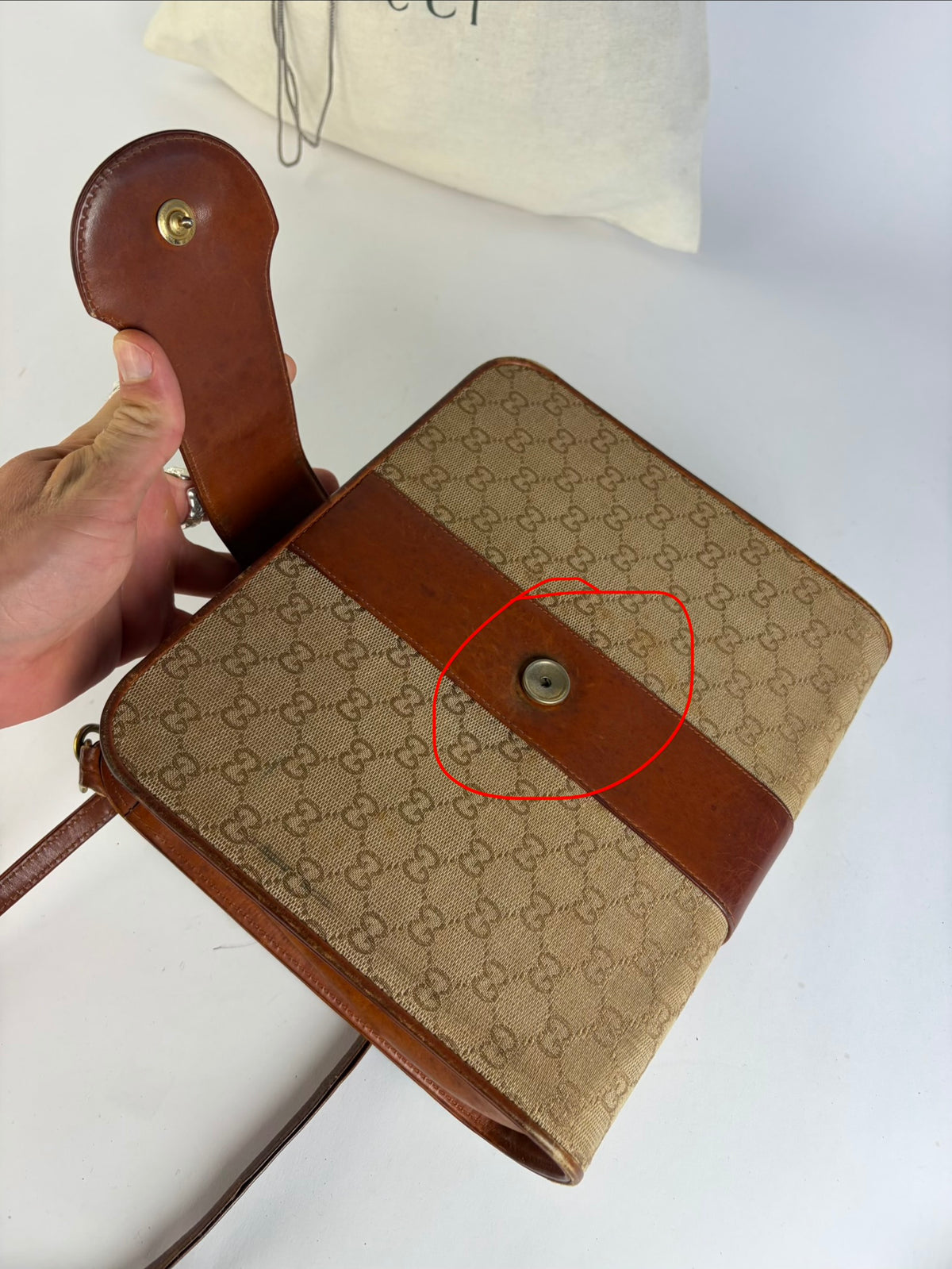 Vintage Gucci GG Monogram Canvas Structured Bag Beige Brown