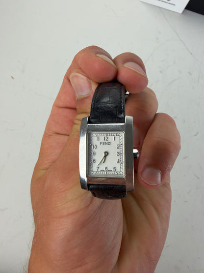 Vintage Fendi Stainless Steel Leather Strap Watch Silver Black