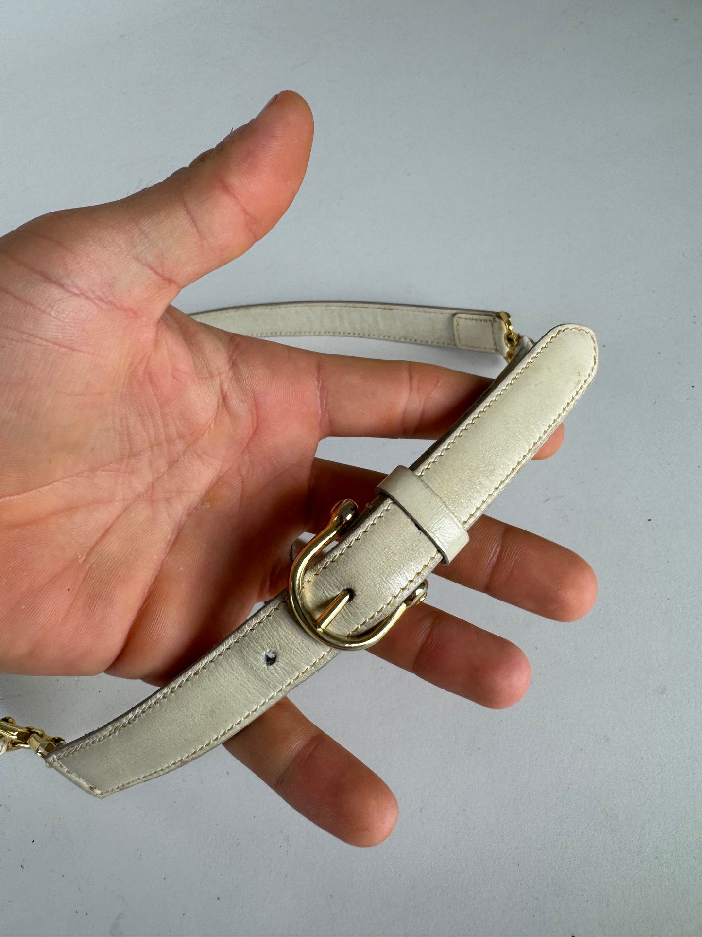 Vintage Celine Paris Leather Belt white