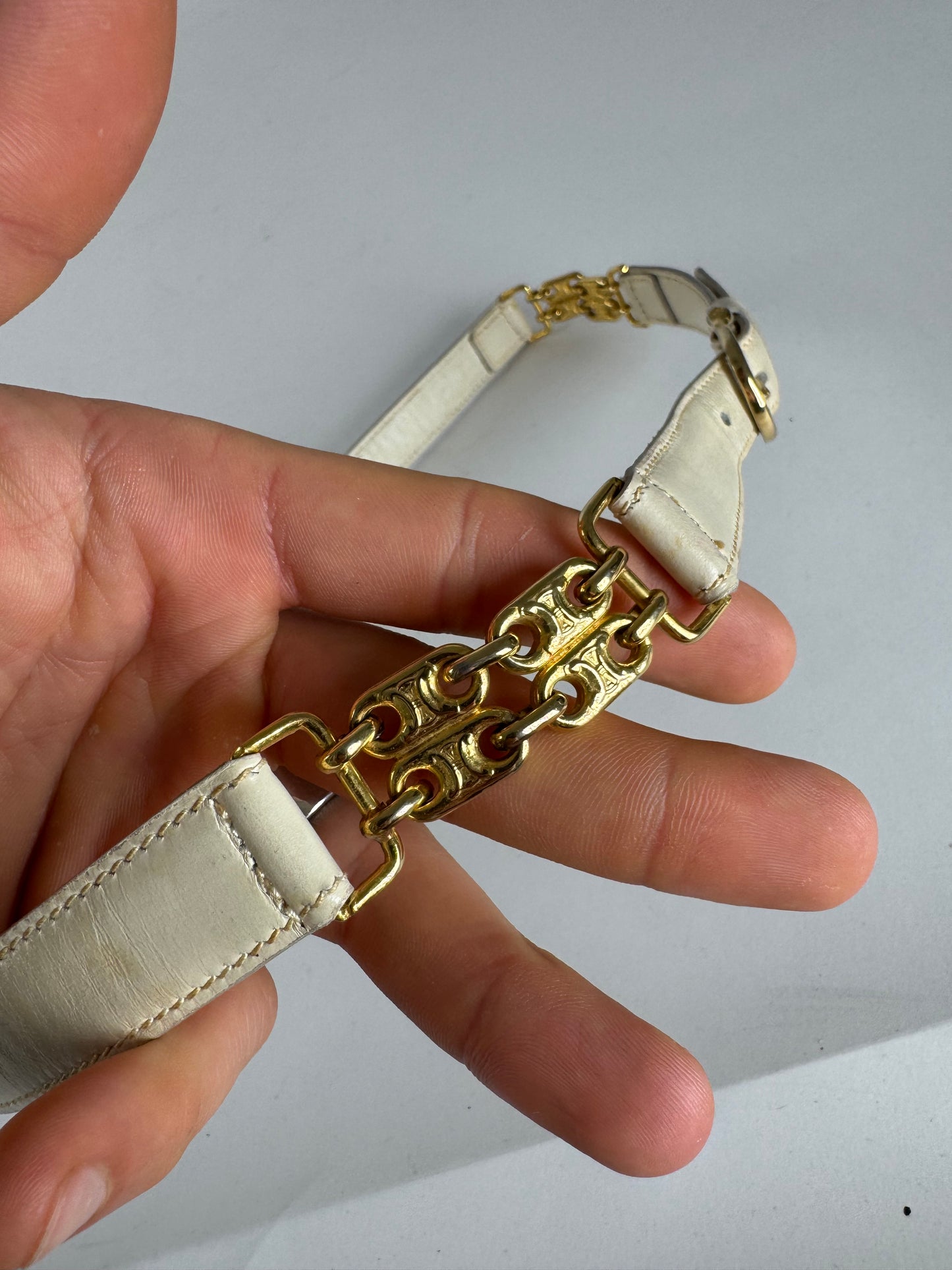 Vintage Celine Paris Leather Belt white