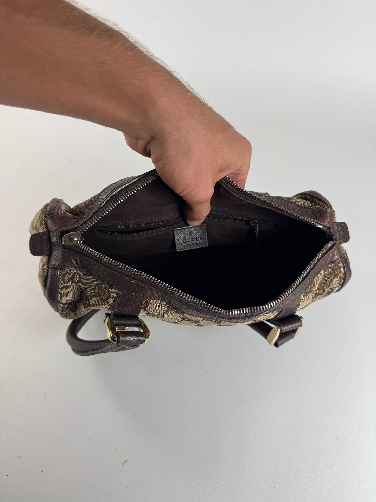 Sac eBay vintage en toile et cuir Monogrammé Gucci beige marron