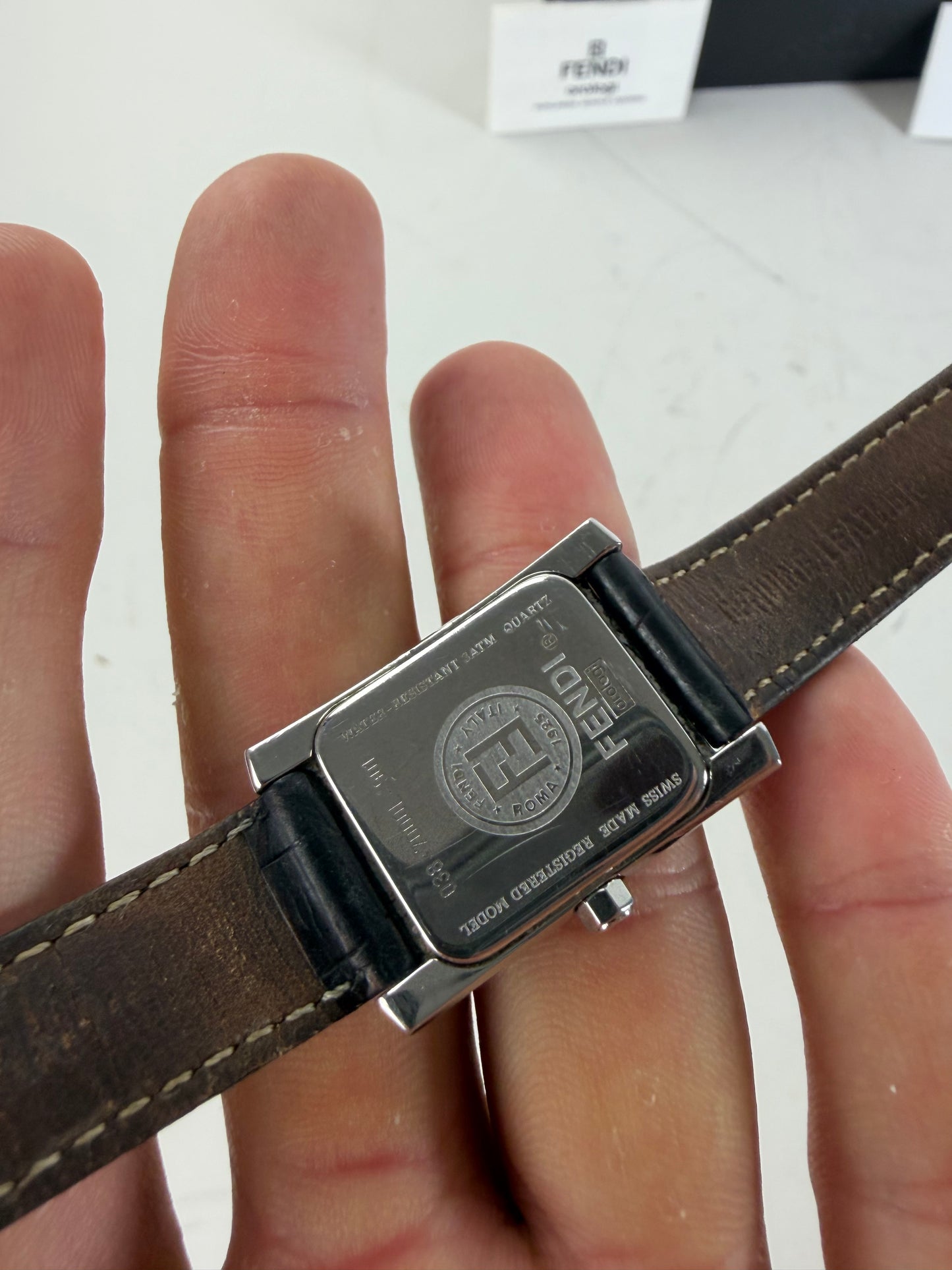 Vintage Fendi Stainless Steel Leather Strap Watch Silver Black