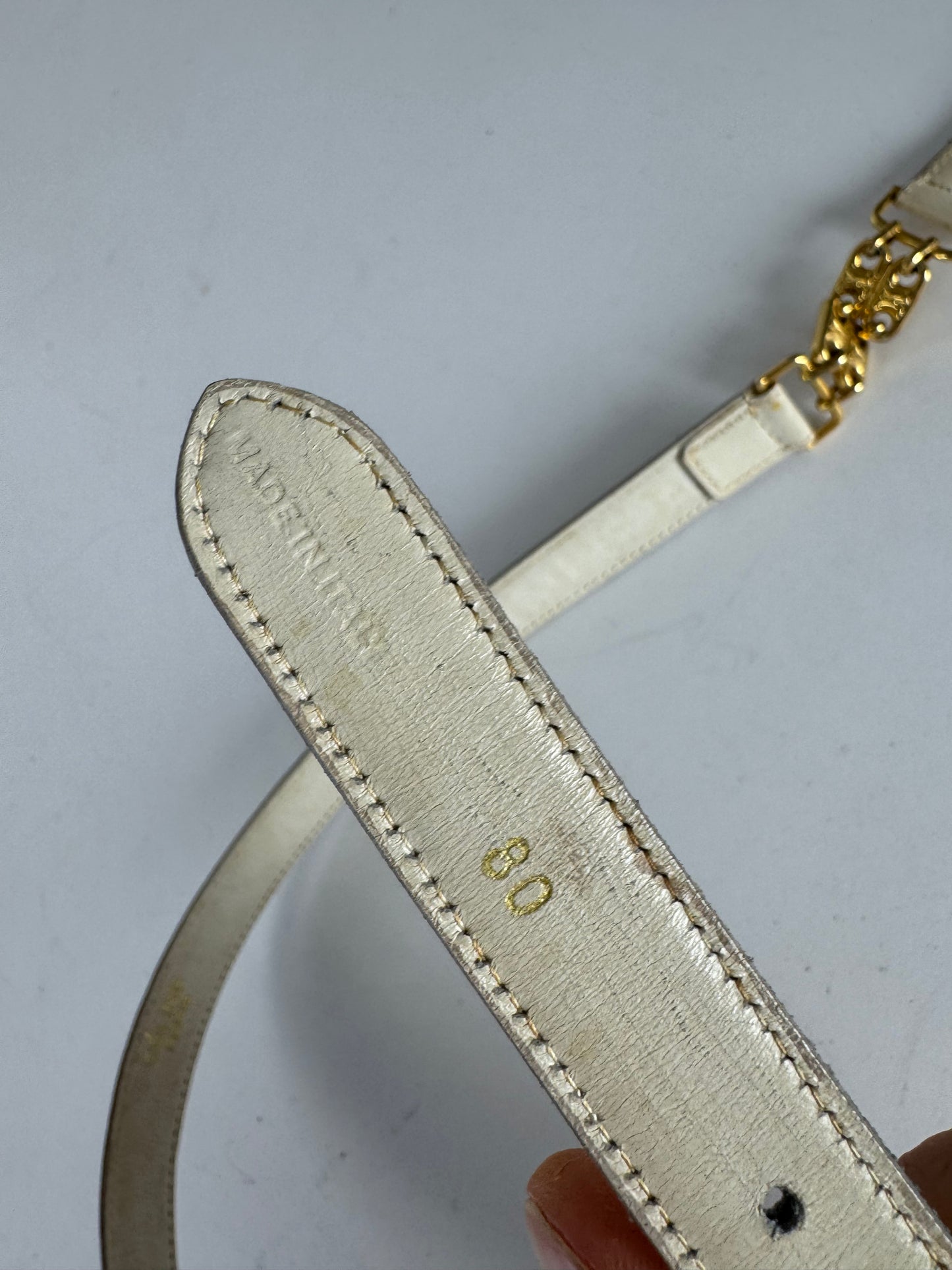 Vintage Celine Paris Leather Belt white