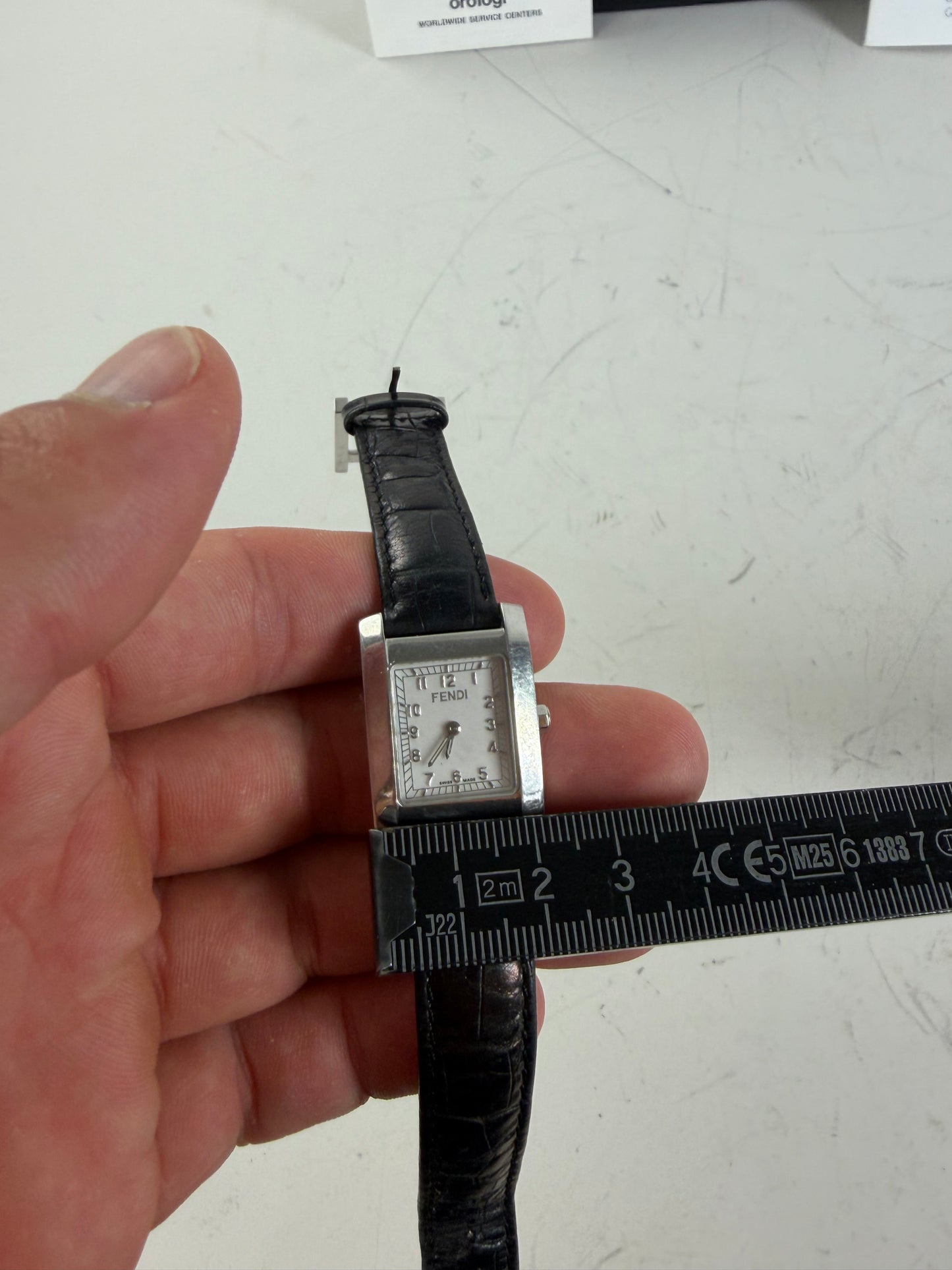 Vintage Fendi Stainless Steel Leather Strap Watch Silver Black