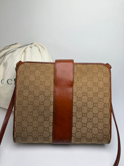 Vintage Gucci GG Monogram Canvas Structured Bag Beige Brown