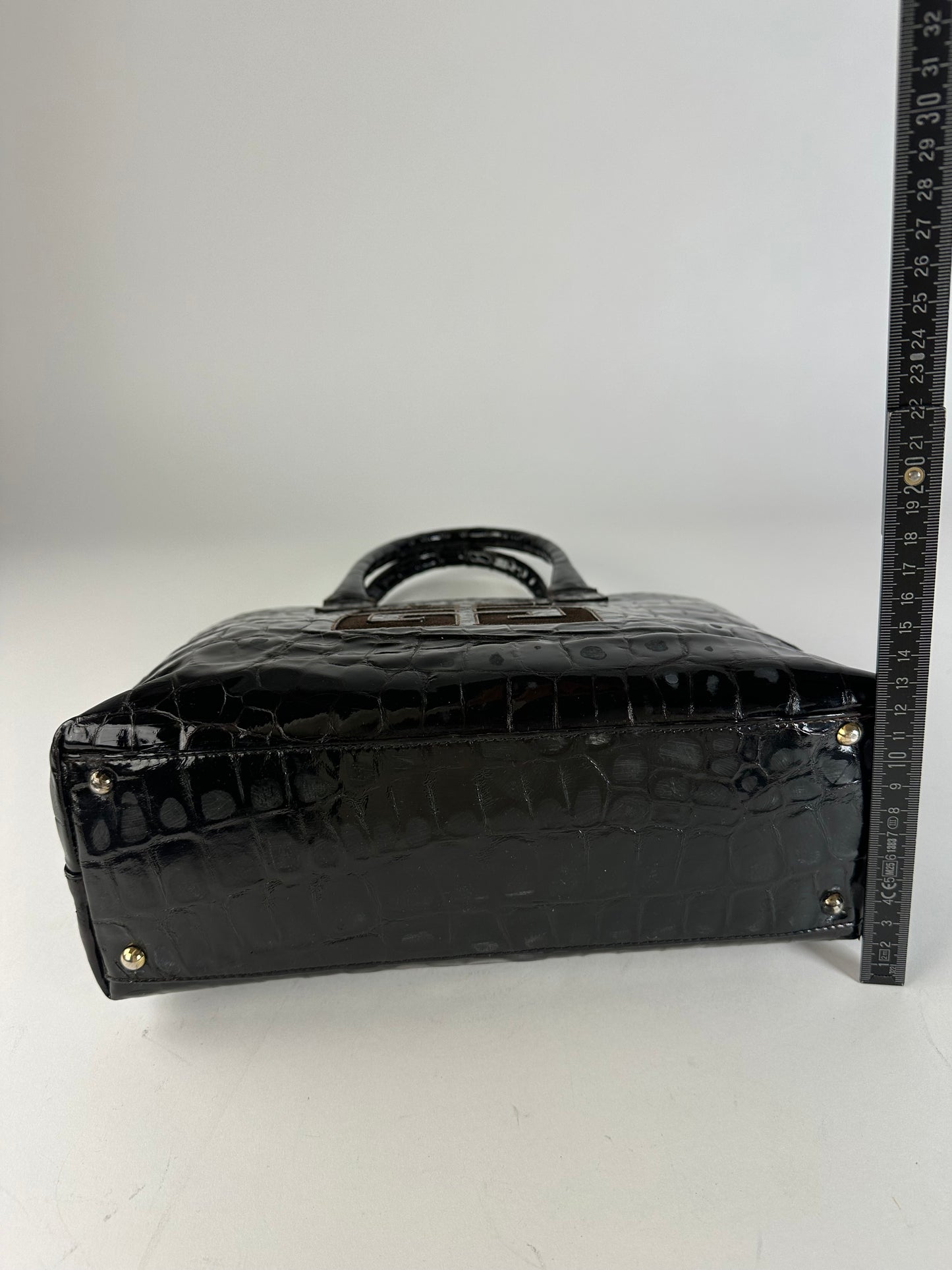 Vintage Givenchy Crocodile-Embossed Leather Tote Black Gold