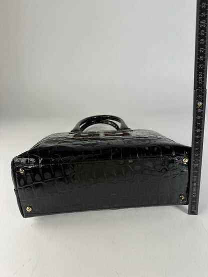 Vintage Givenchy Crocodile-Embossed Leather Tote Black Gold