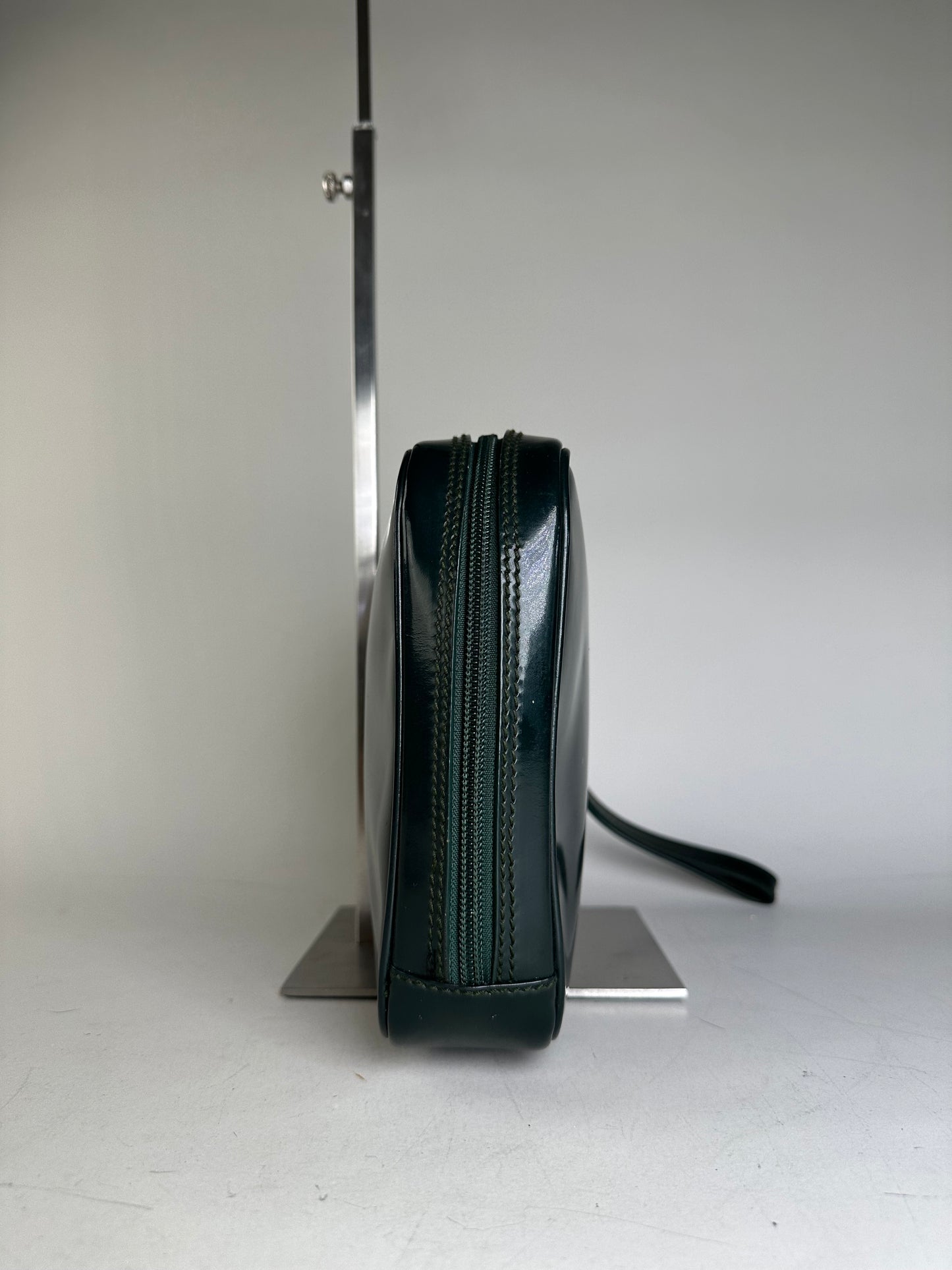 Vintage Gucci Leather Cosmetic Case Dark Green Silver