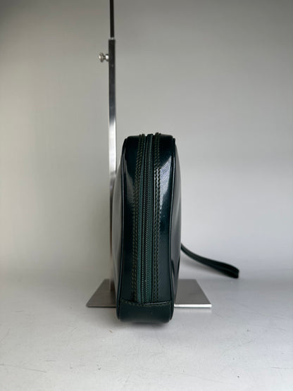 Vintage Gucci Leather Cosmetic Case Dark Green Silver