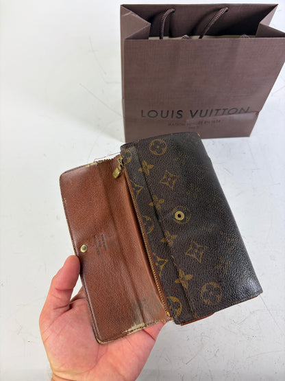 Vintage Louis Vuitton Monogram Canvas Long Wallet Brown Beige