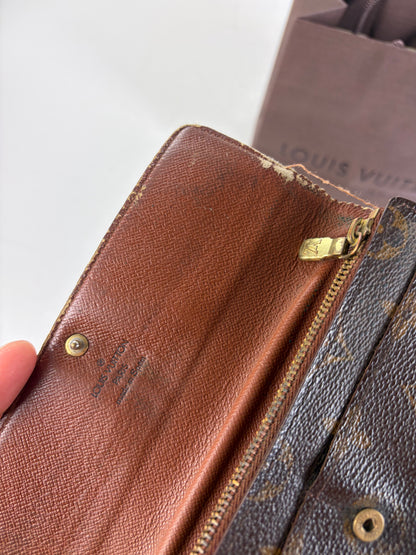 Vintage Louis Vuitton Monogram Canvas Long Wallet Brown Beige