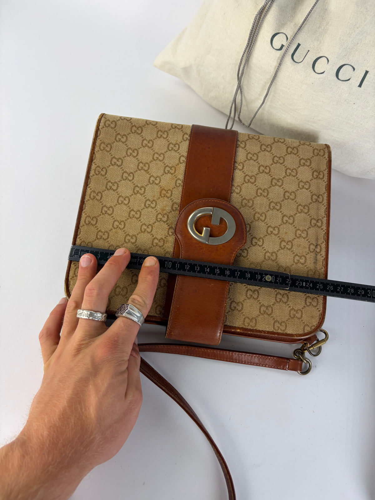 Vintage Gucci GG Monogram Canvas Structured Bag Beige Brown