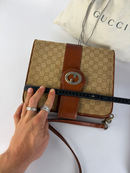 Vintage Gucci GG Monogram Canvas Structured Bag Beige Brown