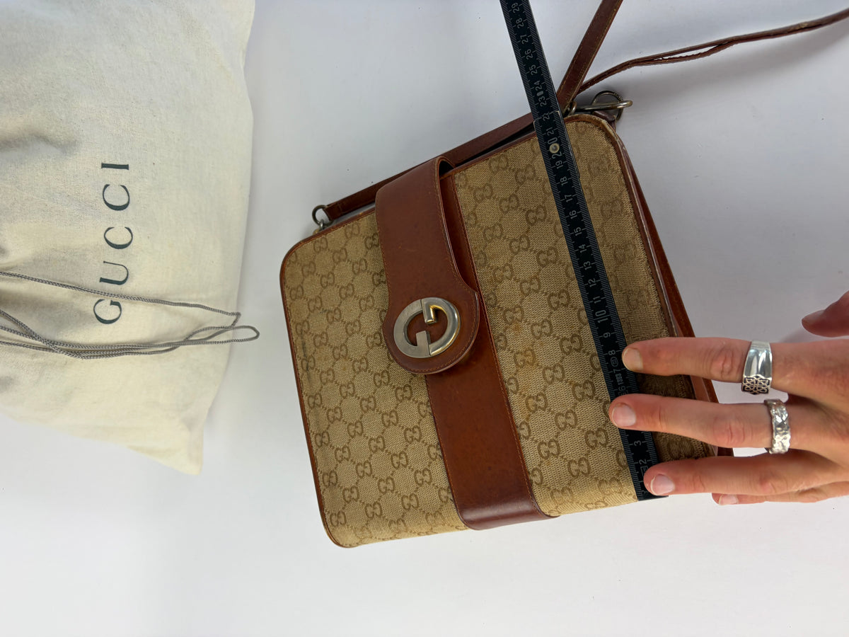 Vintage Gucci GG Monogram Canvas Structured Bag Beige Brown