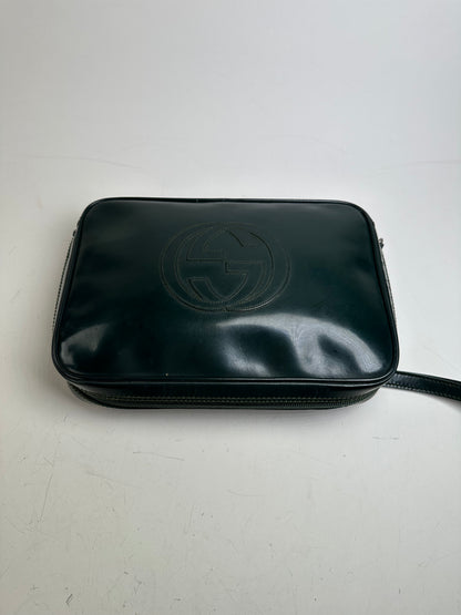 Vintage Gucci Leather Cosmetic Case Dark Green Silver