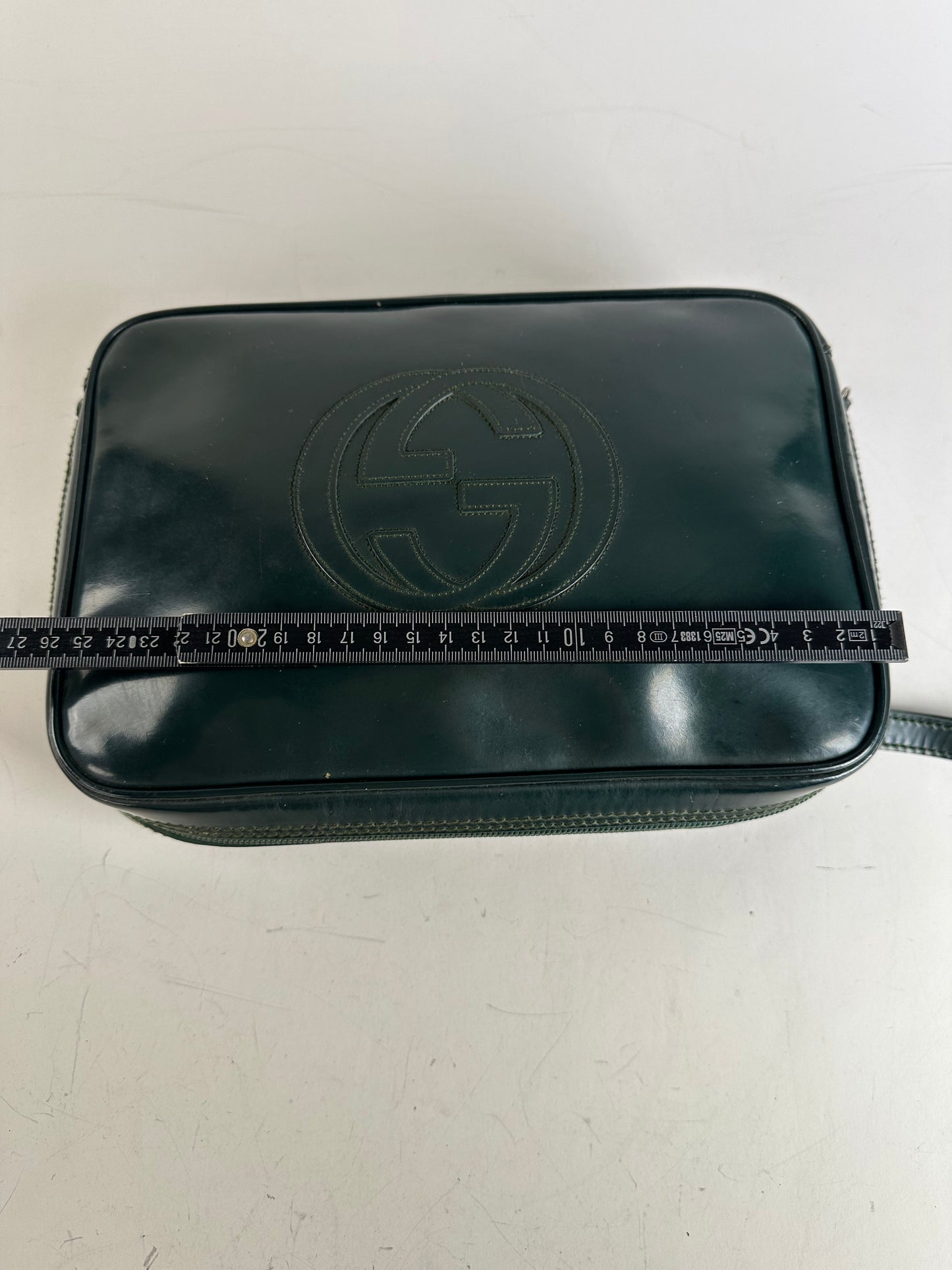 Vintage Gucci Leather Cosmetic Case Dark Green Silver
