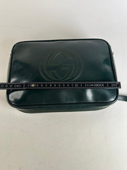 Vintage Gucci Leather Cosmetic Case Dark Green Silver