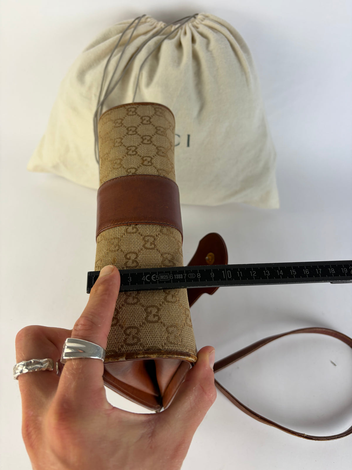 Vintage Gucci GG Monogram Canvas Structured Bag Beige Brown