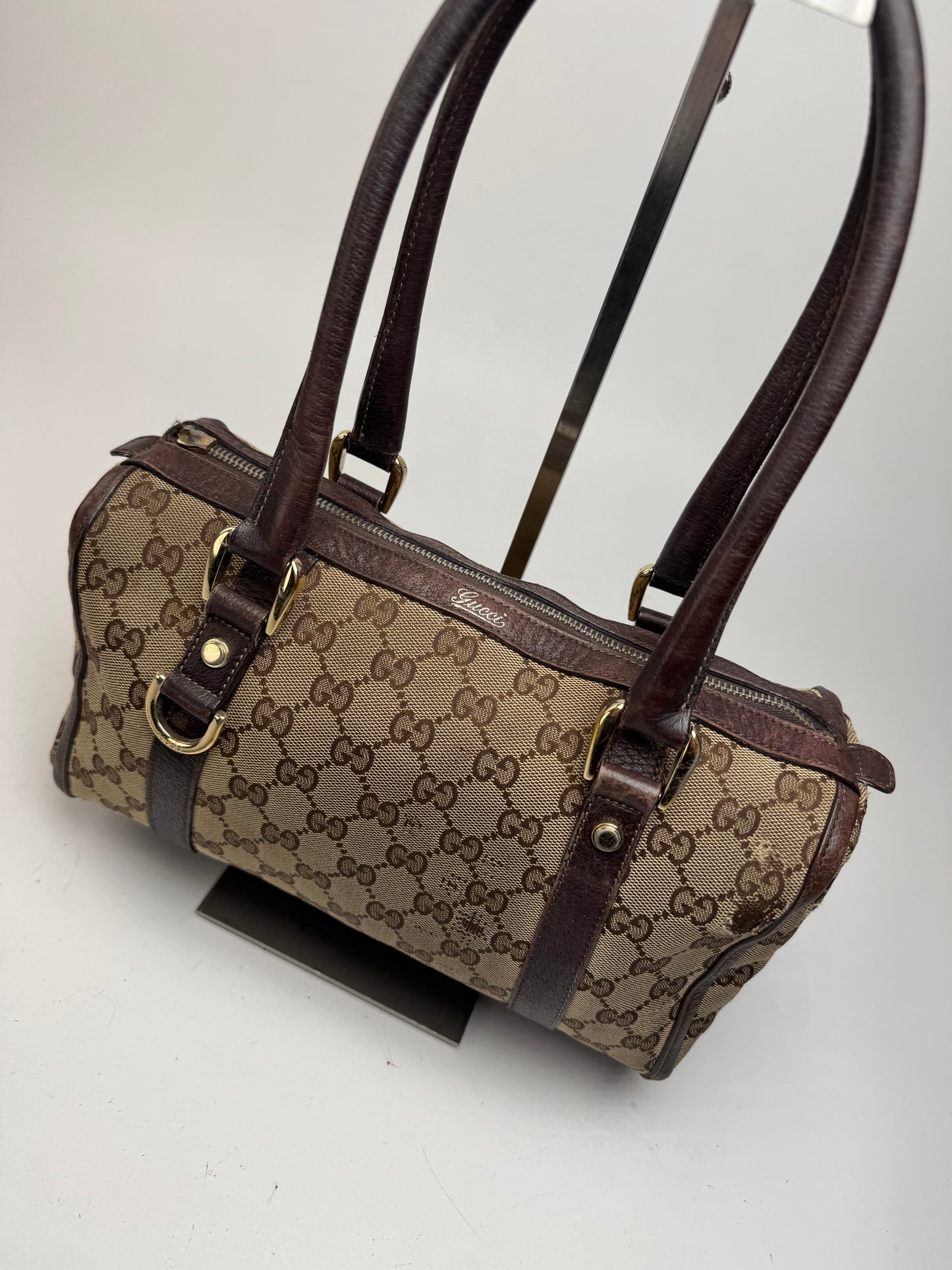 Sac eBay vintage en toile et cuir Monogrammé Gucci beige marron