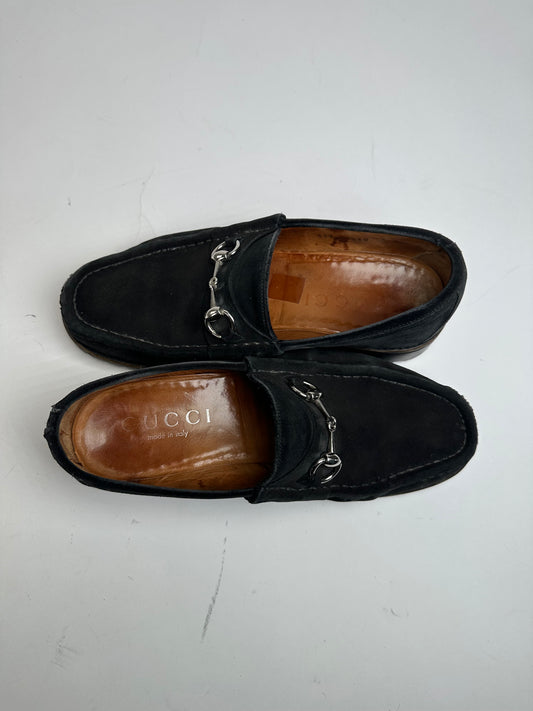 Vintage Gucci Suede Horsebit Loafer Black