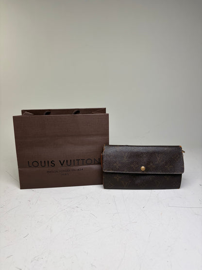 Vintage Louis Vuitton Monogram Canvas Long Wallet Brown Beige