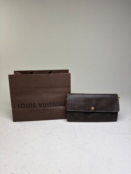 Vintage Louis Vuitton Monogram Canvas Long Wallet Brown Beige
