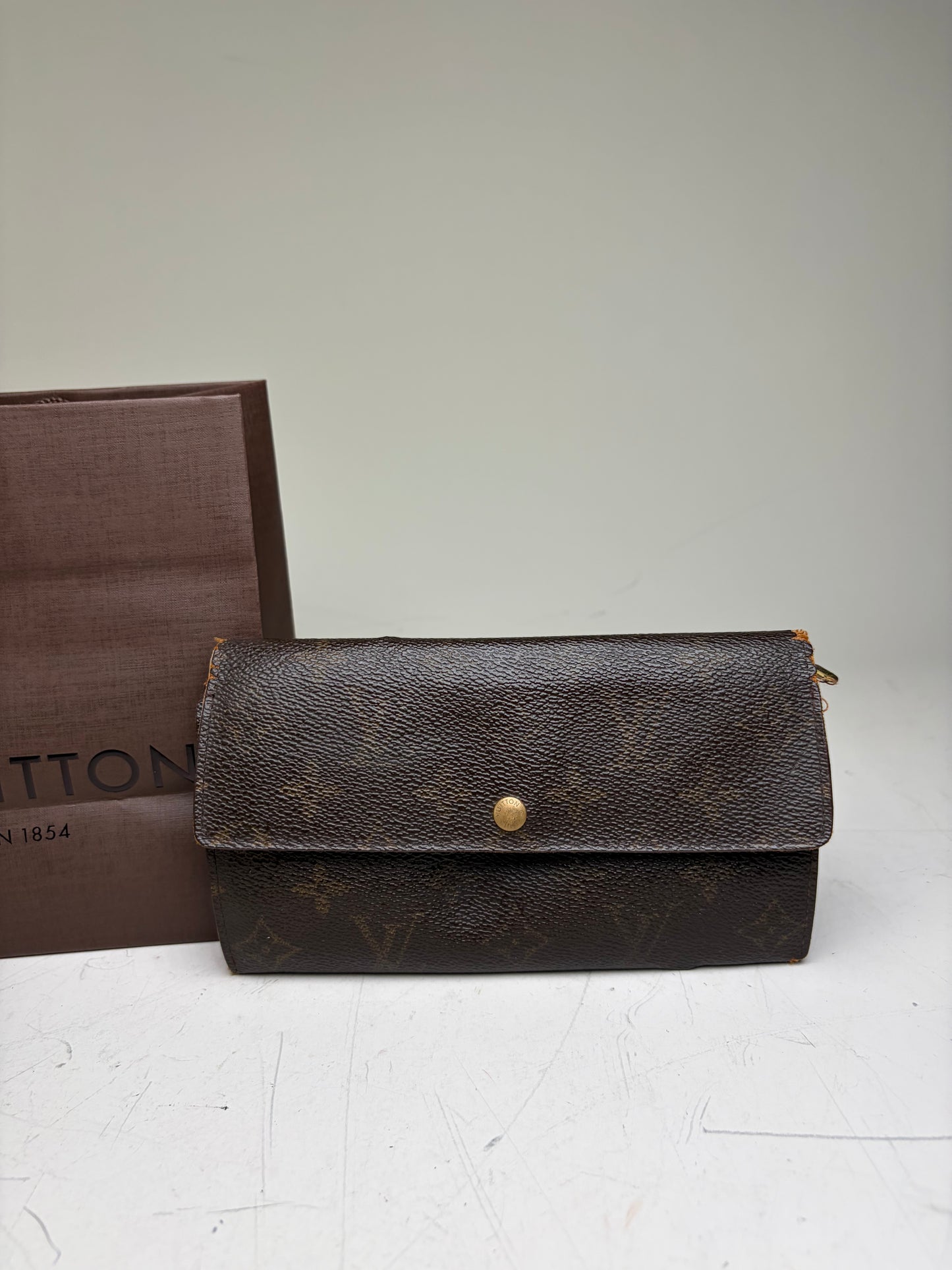 Vintage Louis Vuitton Monogram Canvas Long Wallet Brown Beige